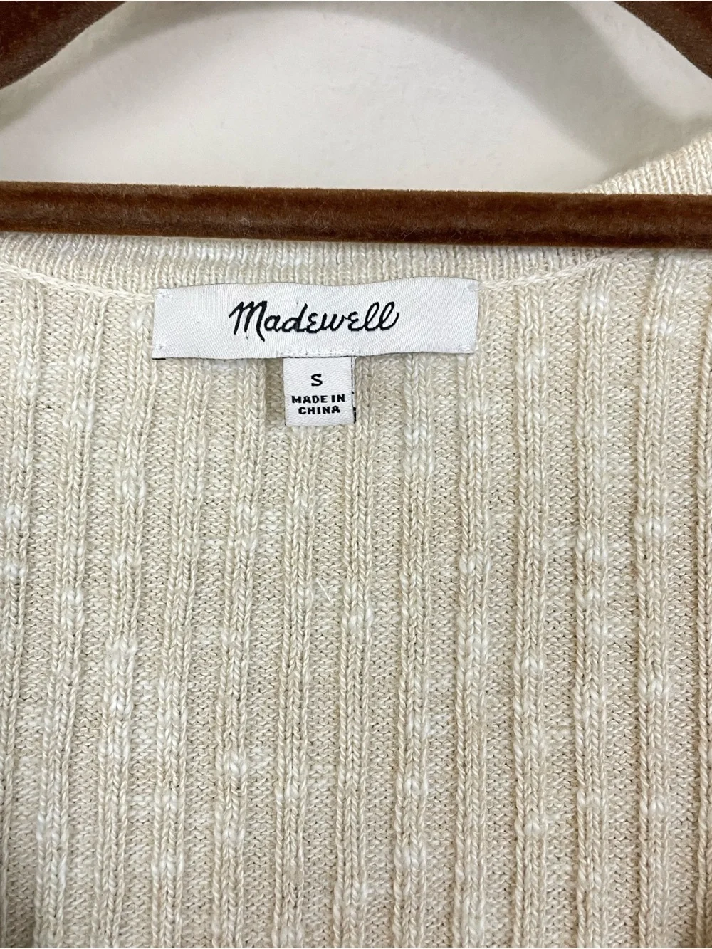 Madewell Cream Shrunken Ribbed‎ Cardigan Sweater Button-Front Size Small